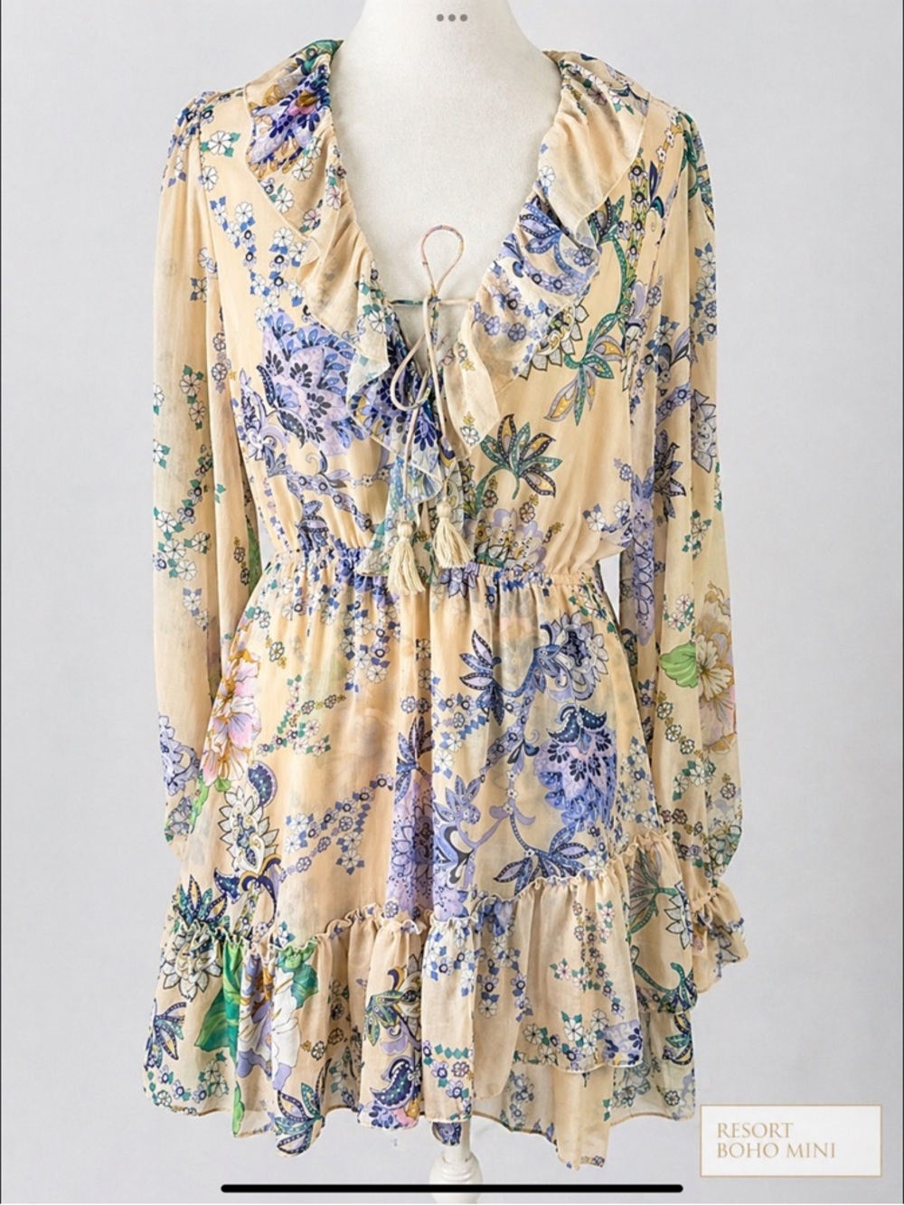 Supernatural Secret Mission Boho Paisley Ruffle Mini Dress Fairycore Resort M